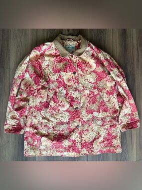 Vintage LL Bean Red Floral Barn Coat Field Utility Jacket 90s Chore Jacket 2XL